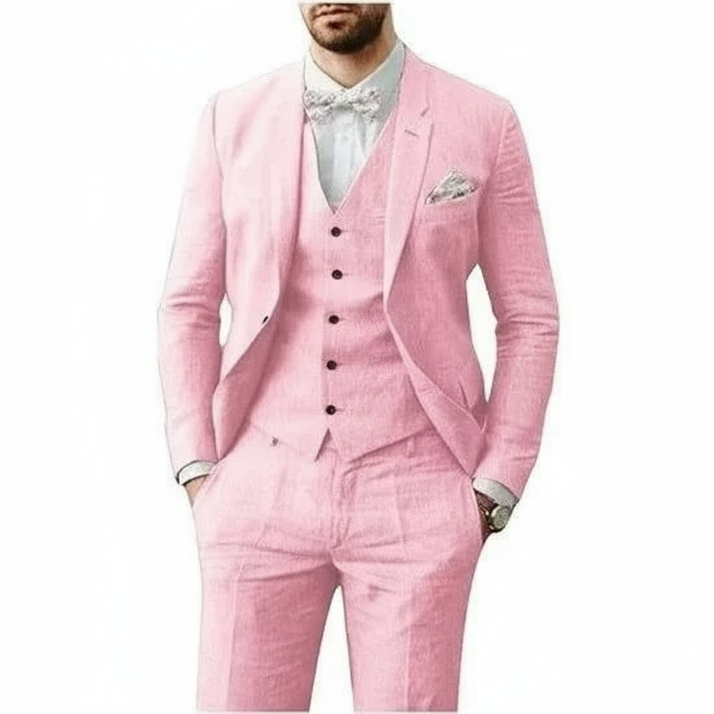 David | Men's Casual Three-Piece Linen Wedding Suit