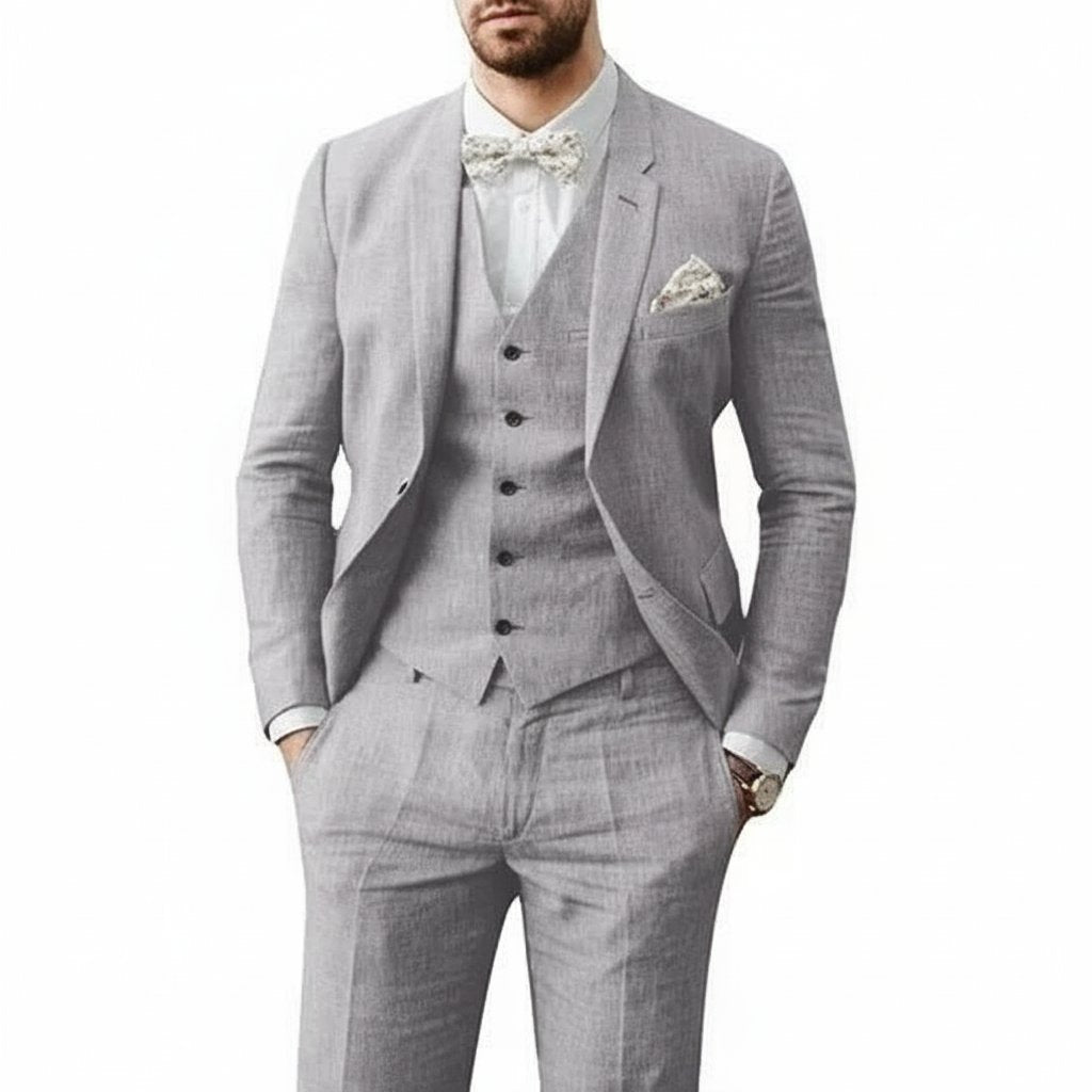 David | Men's Casual Three-Piece Linen Wedding Suit