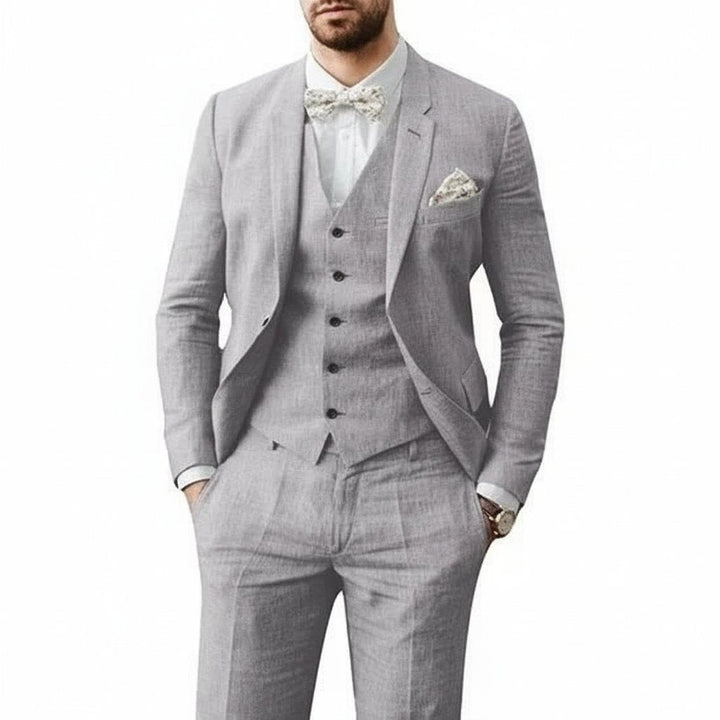 David | Men's Casual Three-Piece Linen Wedding Suit