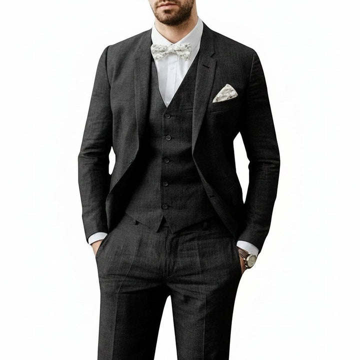 David | Men's Casual Three-Piece Linen Wedding Suit