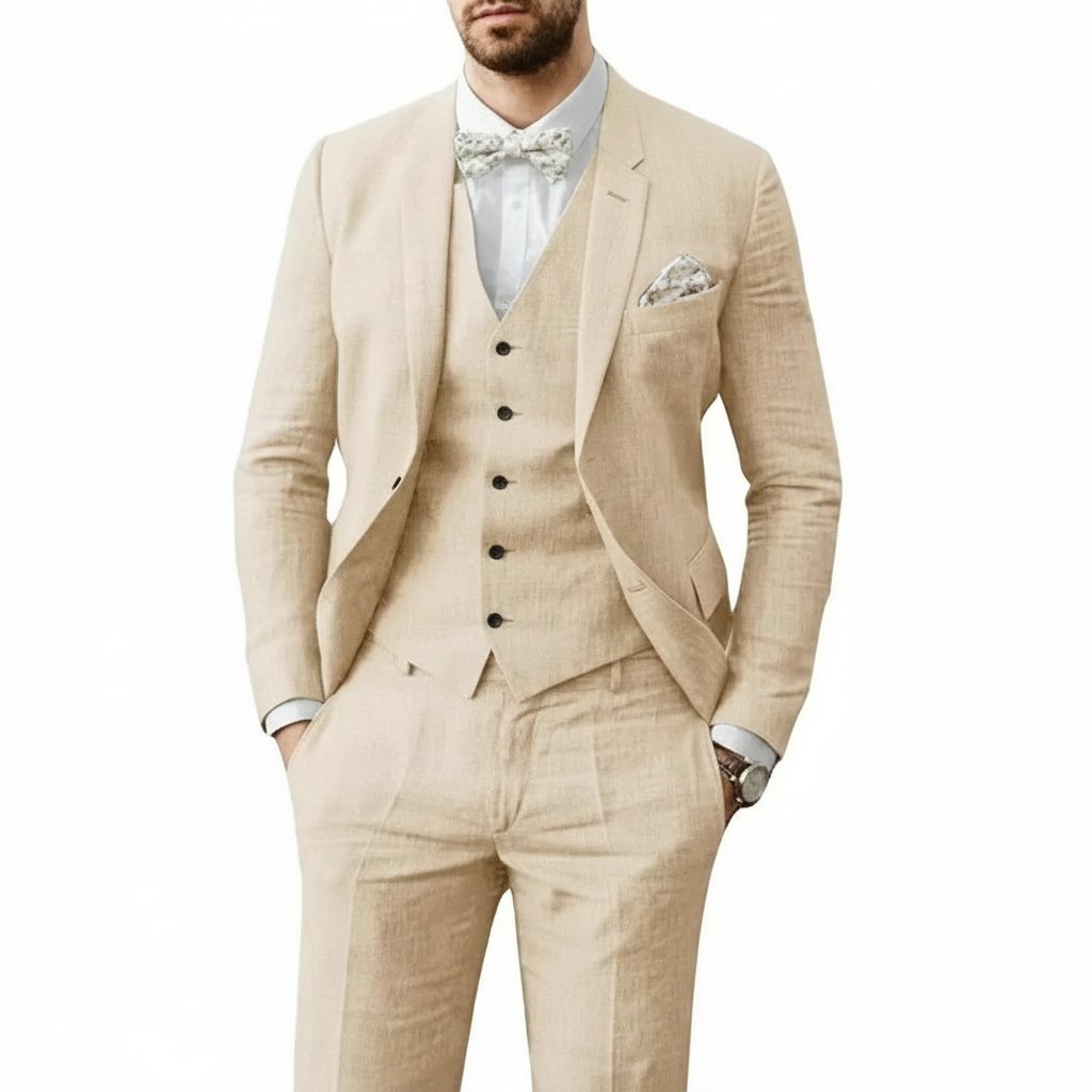David | Men's Casual Three-Piece Linen Wedding Suit