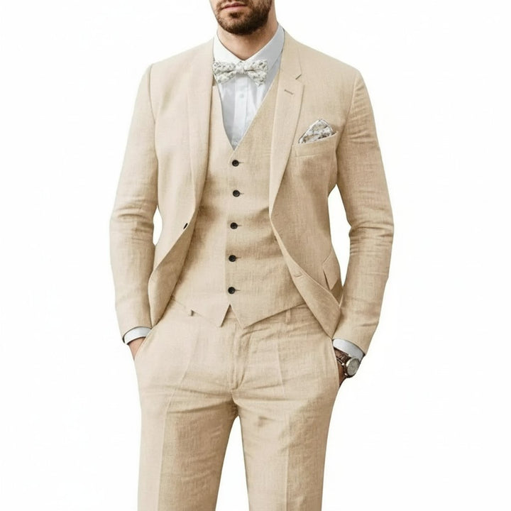 David | Men's Casual Three-Piece Linen Wedding Suit