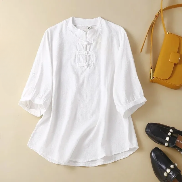 Amie - Casual Summer Linen Blouse with Button Front Style