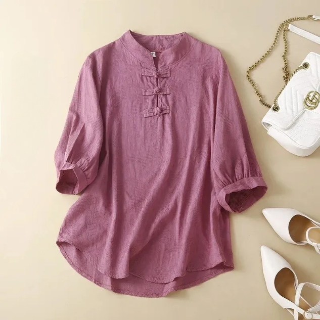 Amie - Casual Summer Linen Blouse with Button Front Style