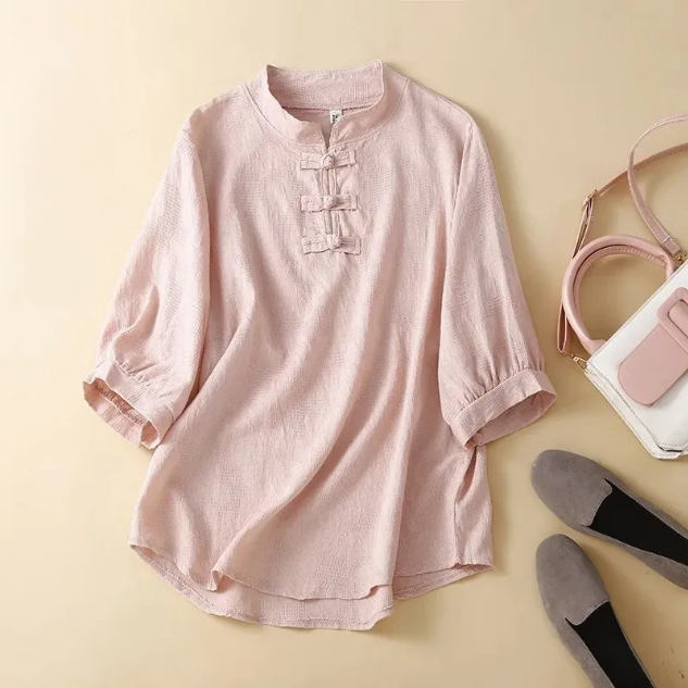 Amie - Casual Summer Linen Blouse with Button Front Style