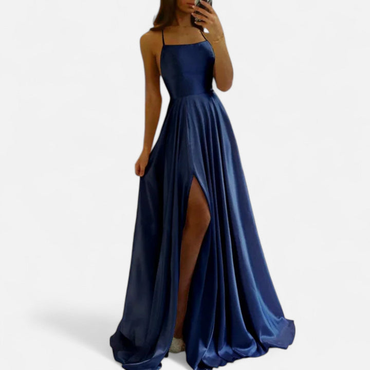 Gabrielle | Women’s Modern Fit Satin Slit  Maxi Dress
