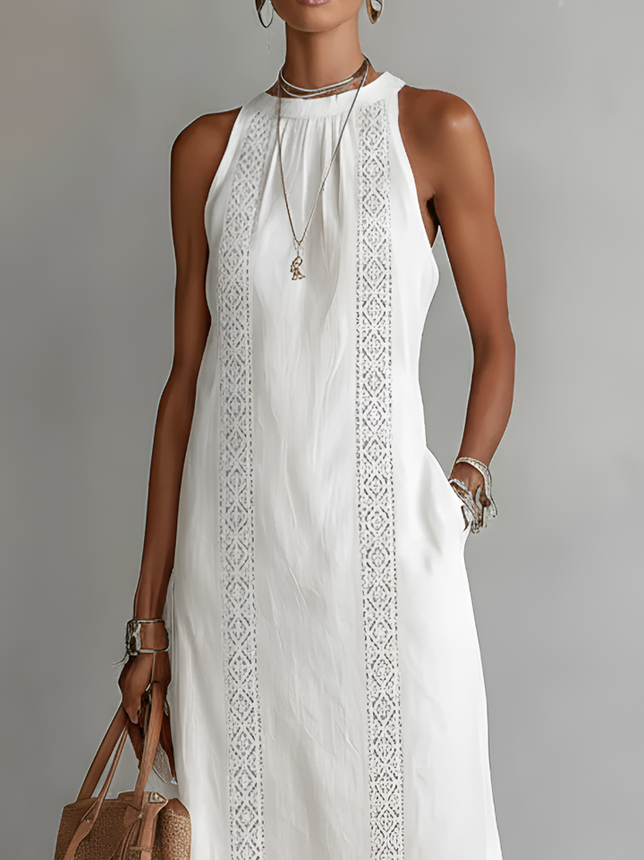 Sabrina | Women Elegant White Halter-Neck Maxi Dress