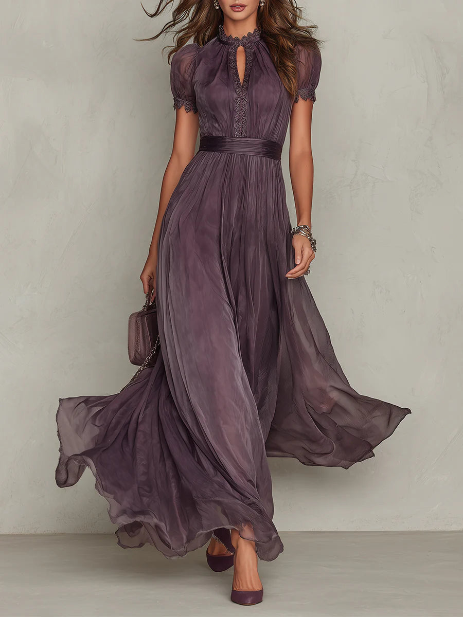 Penie | Women's Boho Short Sleeve Keyhole Maxi Dress