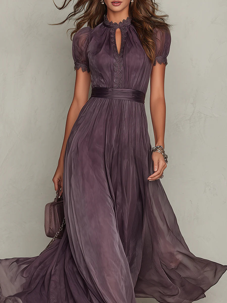 Penie | Women's Boho Short Sleeve Keyhole Maxi Dress