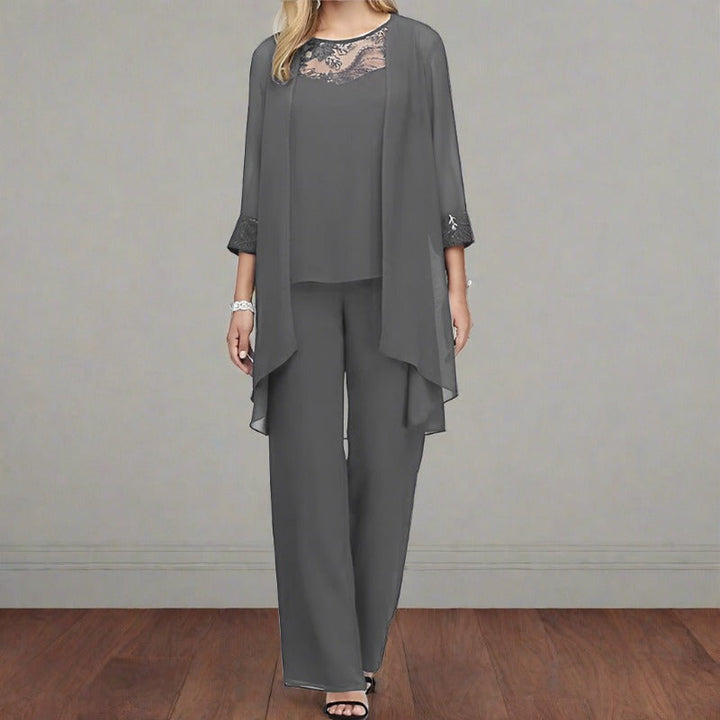 Lorna | Women’s 3-Piece Chiffon and Lace Pant Suit Set for Formal Events