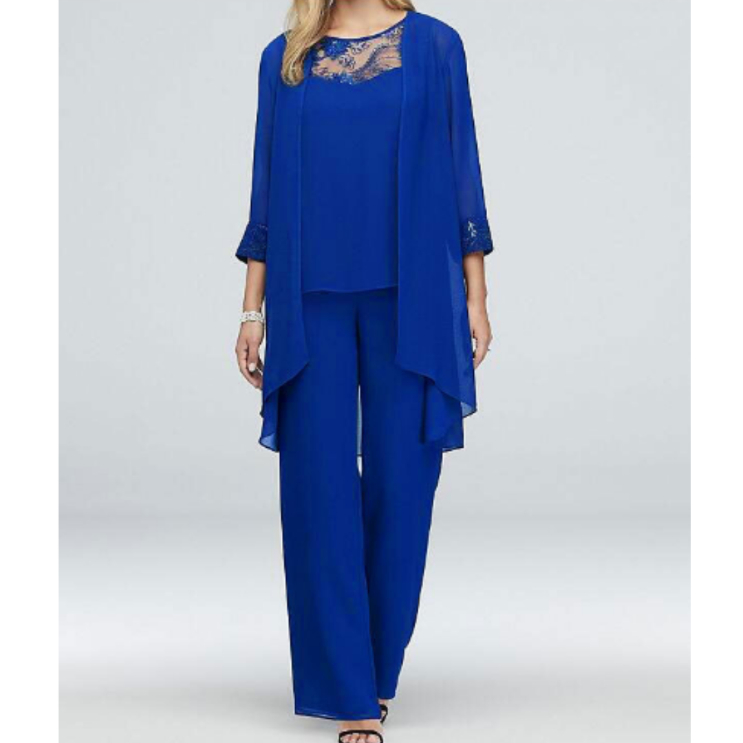Lorna | Women’s 3-Piece Chiffon and Lace Pant Suit Set for Formal Events