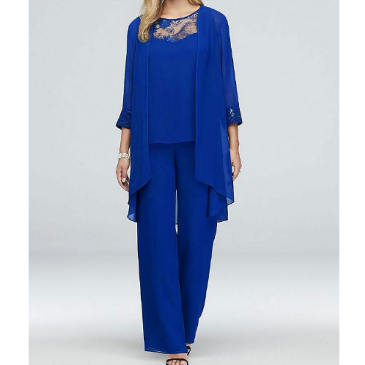 Lorna | Women’s 3-Piece Chiffon and Lace Pant Suit Set for Formal Events