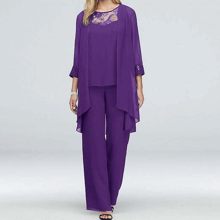 Lorna | Women’s 3-Piece Chiffon and Lace Pant Suit Set for Formal Events