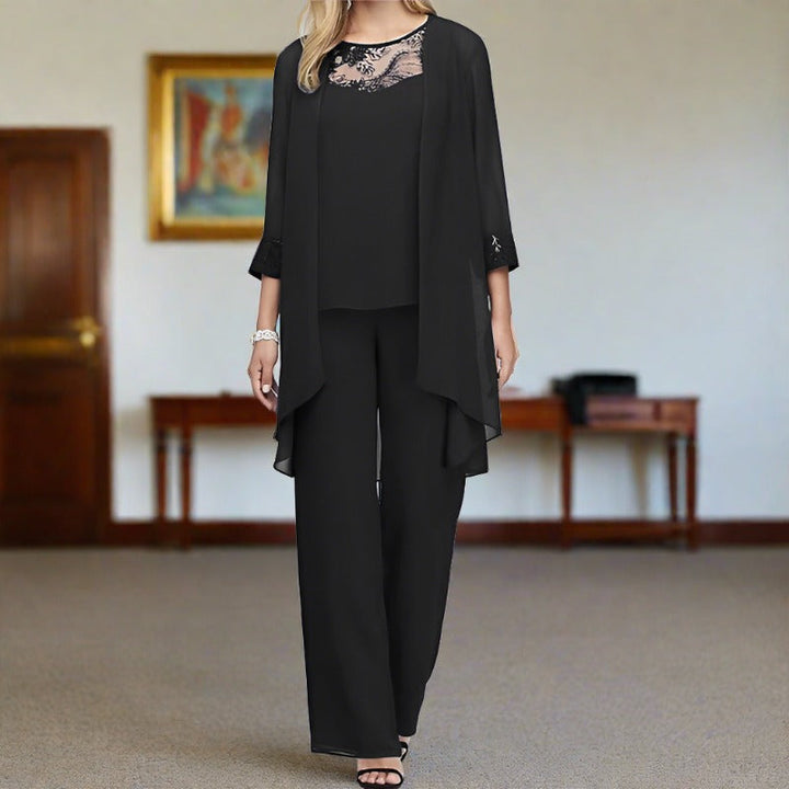 Lorna | Women’s 3-Piece Chiffon and Lace Pant Suit Set for Formal Events