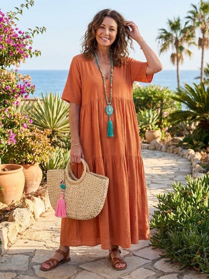 Nicole | Women Boho V Neck Tiered Maxi Dress