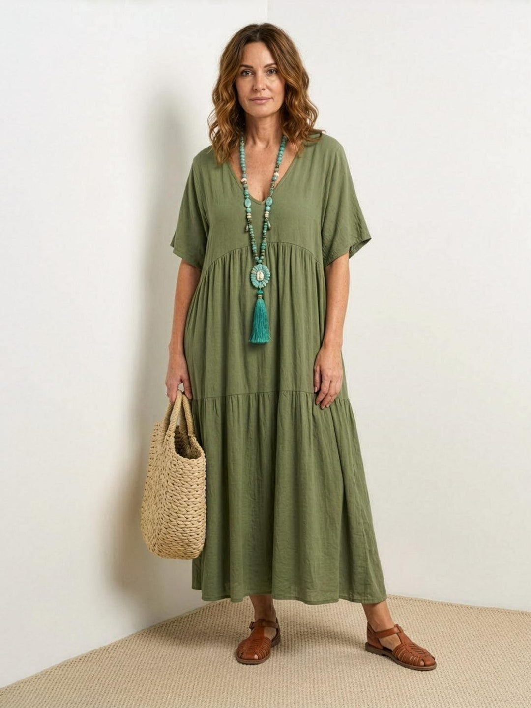 Nicole | Women Boho V Neck Tiered Maxi Dress
