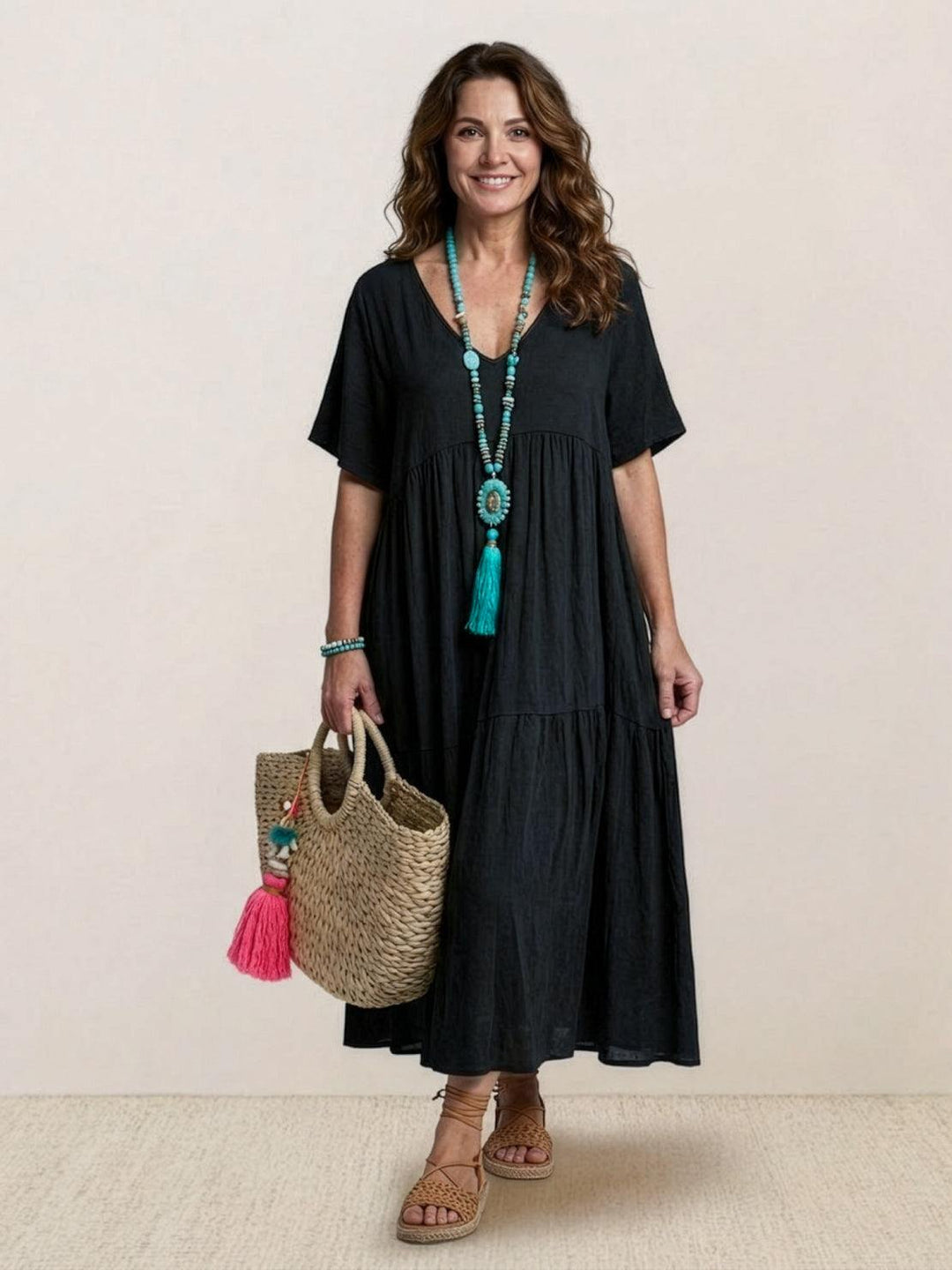 Nicole | Women Boho V Neck Tiered Maxi Dress