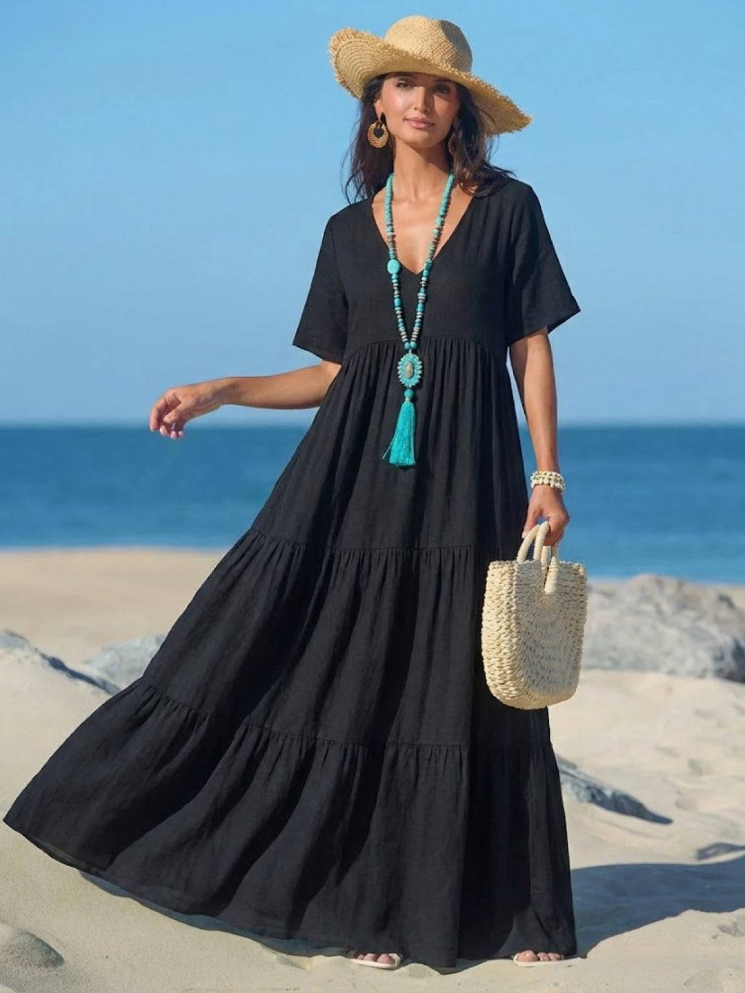 Nicole | Women Boho V Neck Tiered Maxi Dress