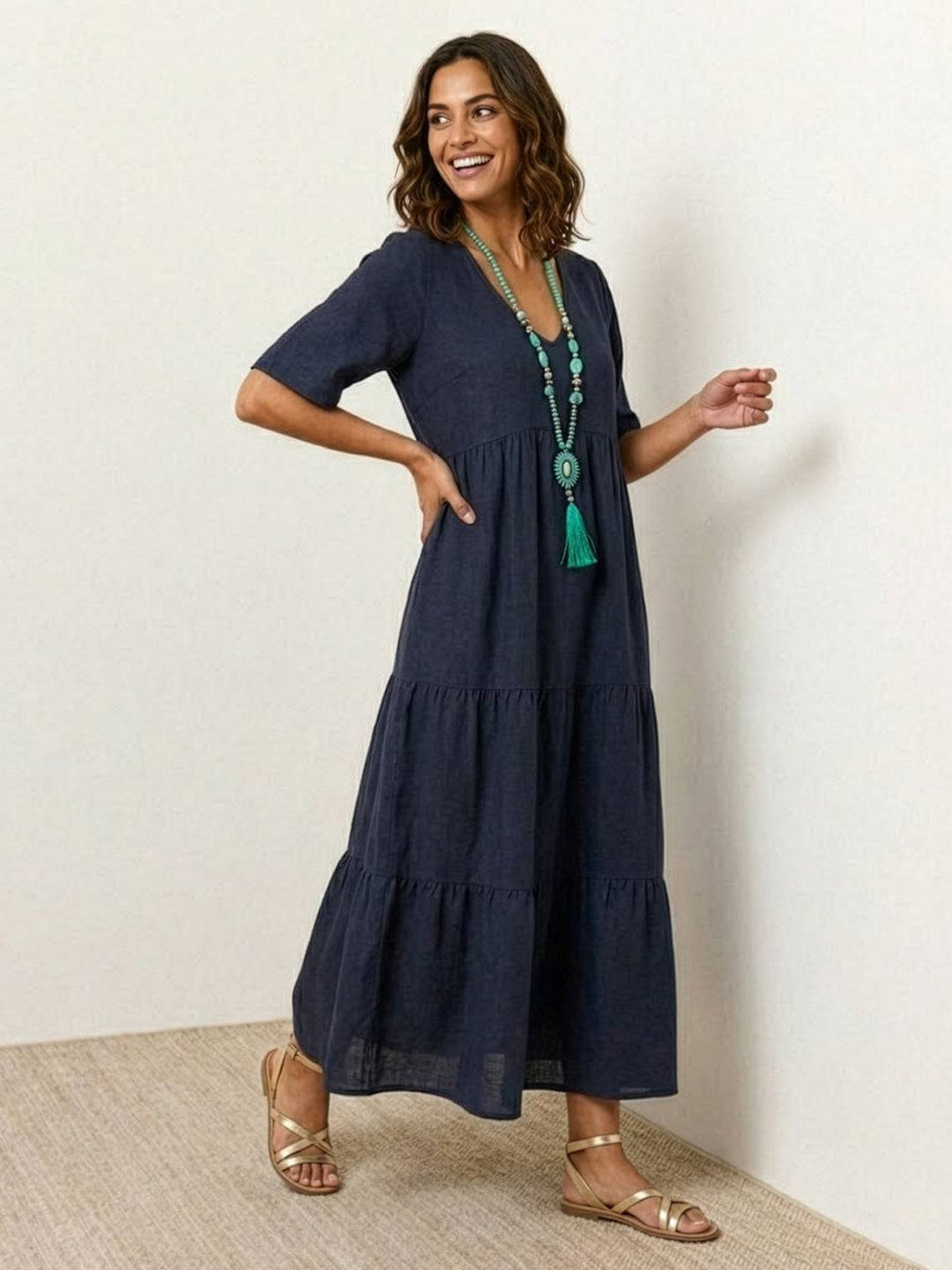 Nicole | Women Boho V Neck Tiered Maxi Dress