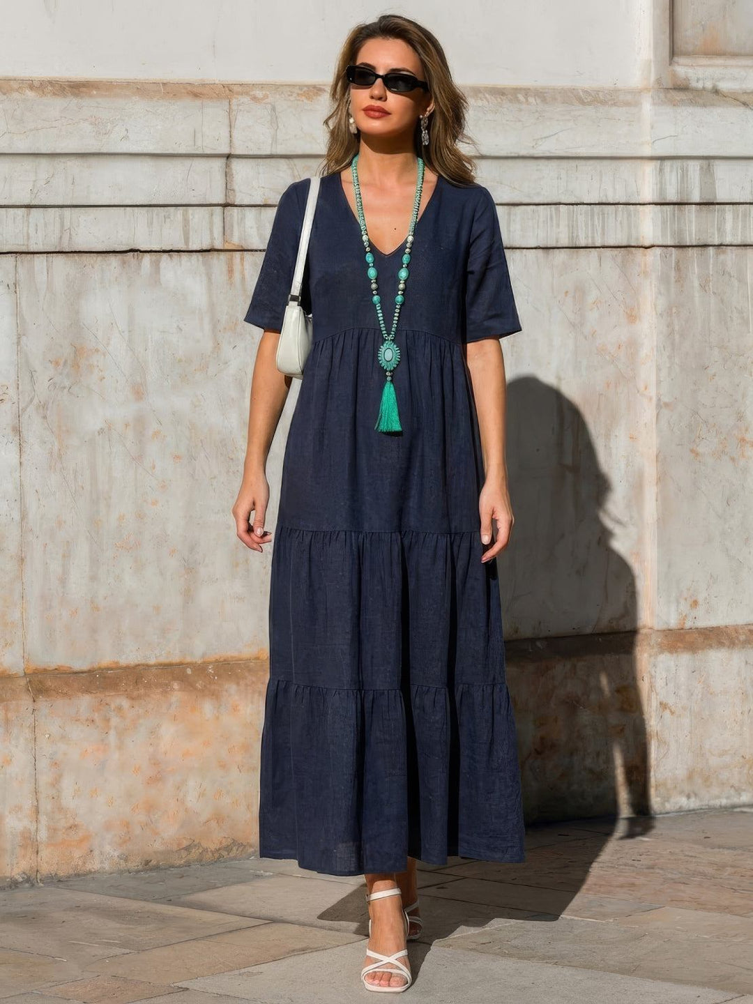 Nicole | Women Boho V Neck Tiered Maxi Dress