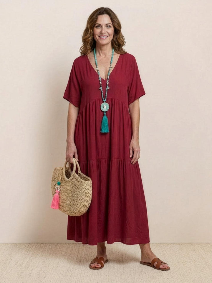 Nicole | Women Boho V Neck Tiered Maxi Dress