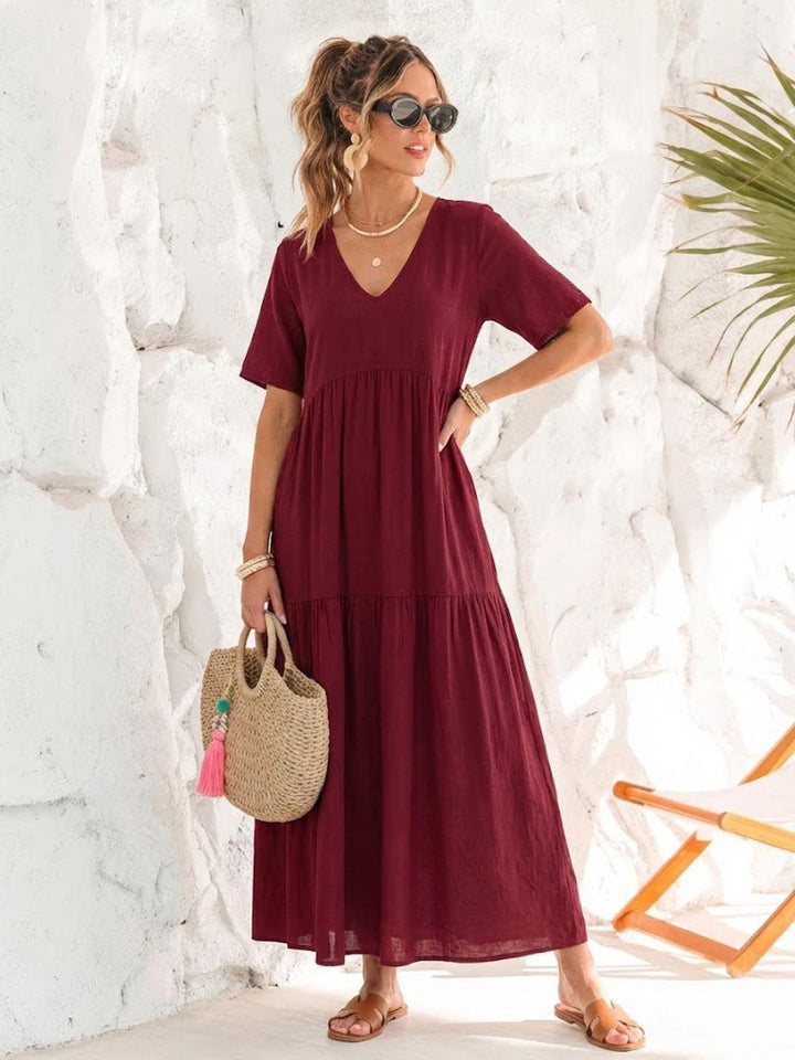 Nicole | Women Boho V Neck Tiered Maxi Dress