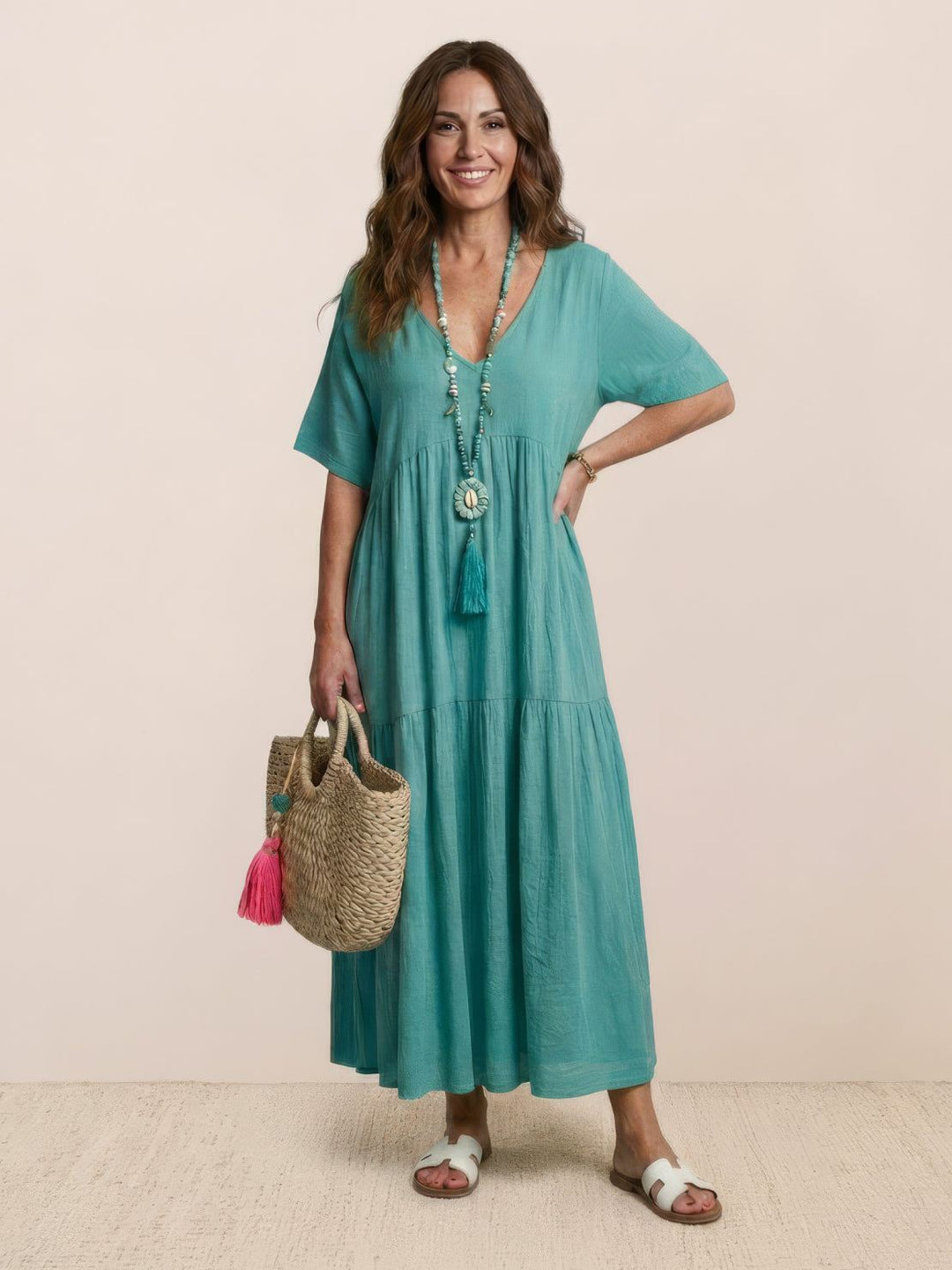 Nicole | Women Boho V Neck Tiered Maxi Dress