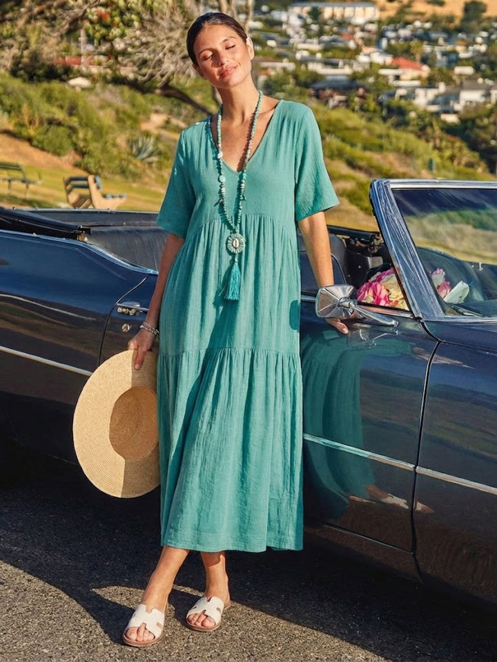 Nicole | Women Boho V Neck Tiered Maxi Dress