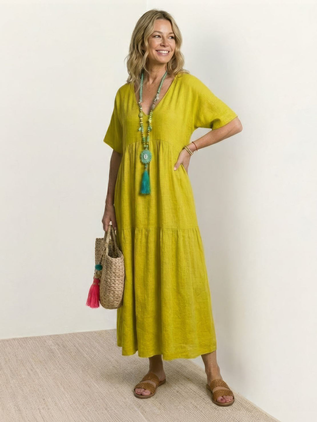 Nicole | Women Boho V Neck Tiered Maxi Dress
