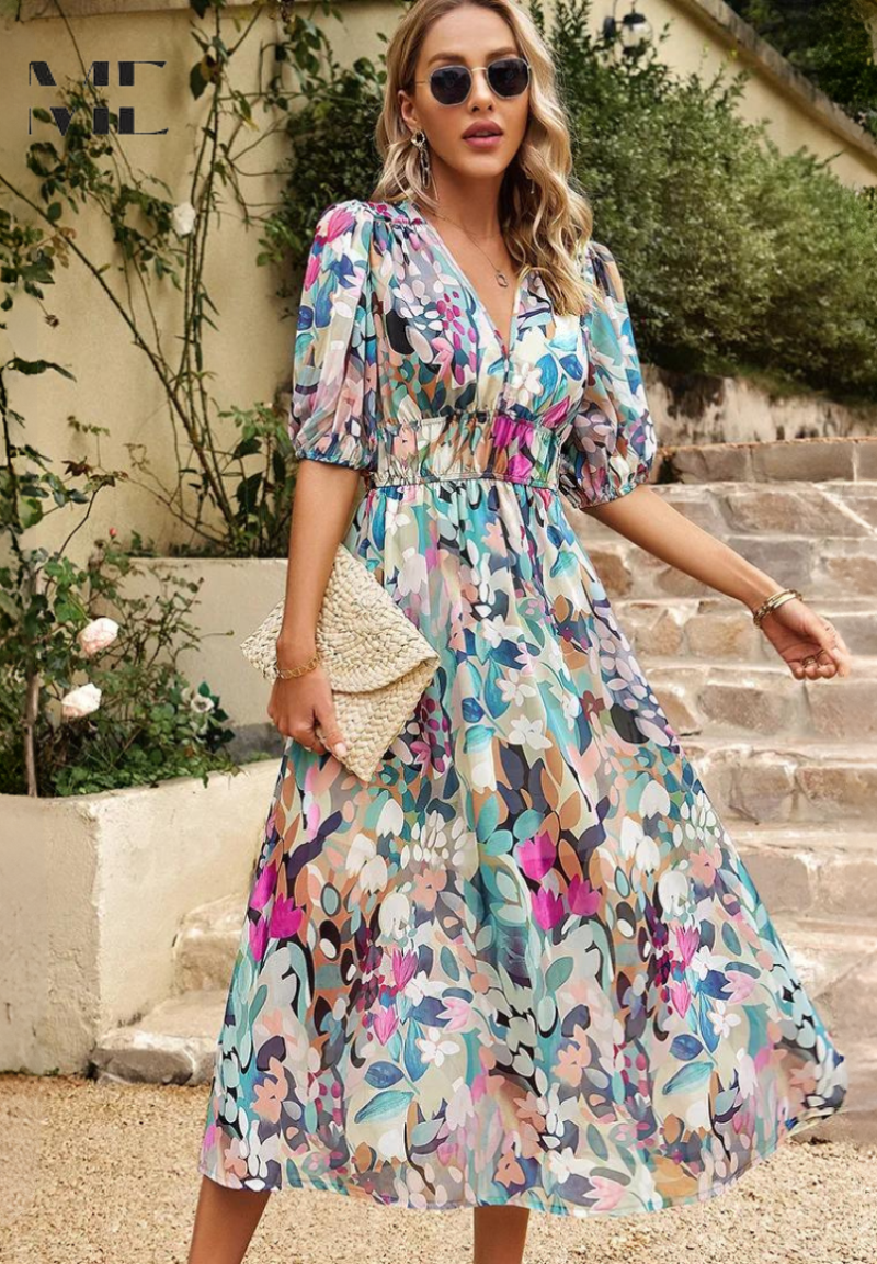 Jasmine | Women's Floral V Neck Midi Wedding Guest Dress Spruce & Sky Jasmine | Women's Floral V Neck Midi Wedding Guest Dress Spruce & Sky