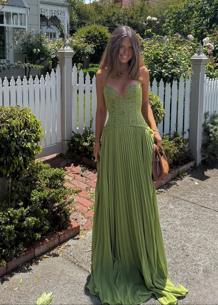 Alice | Women's Halter Pleated Maxi Wedding Guest Dress