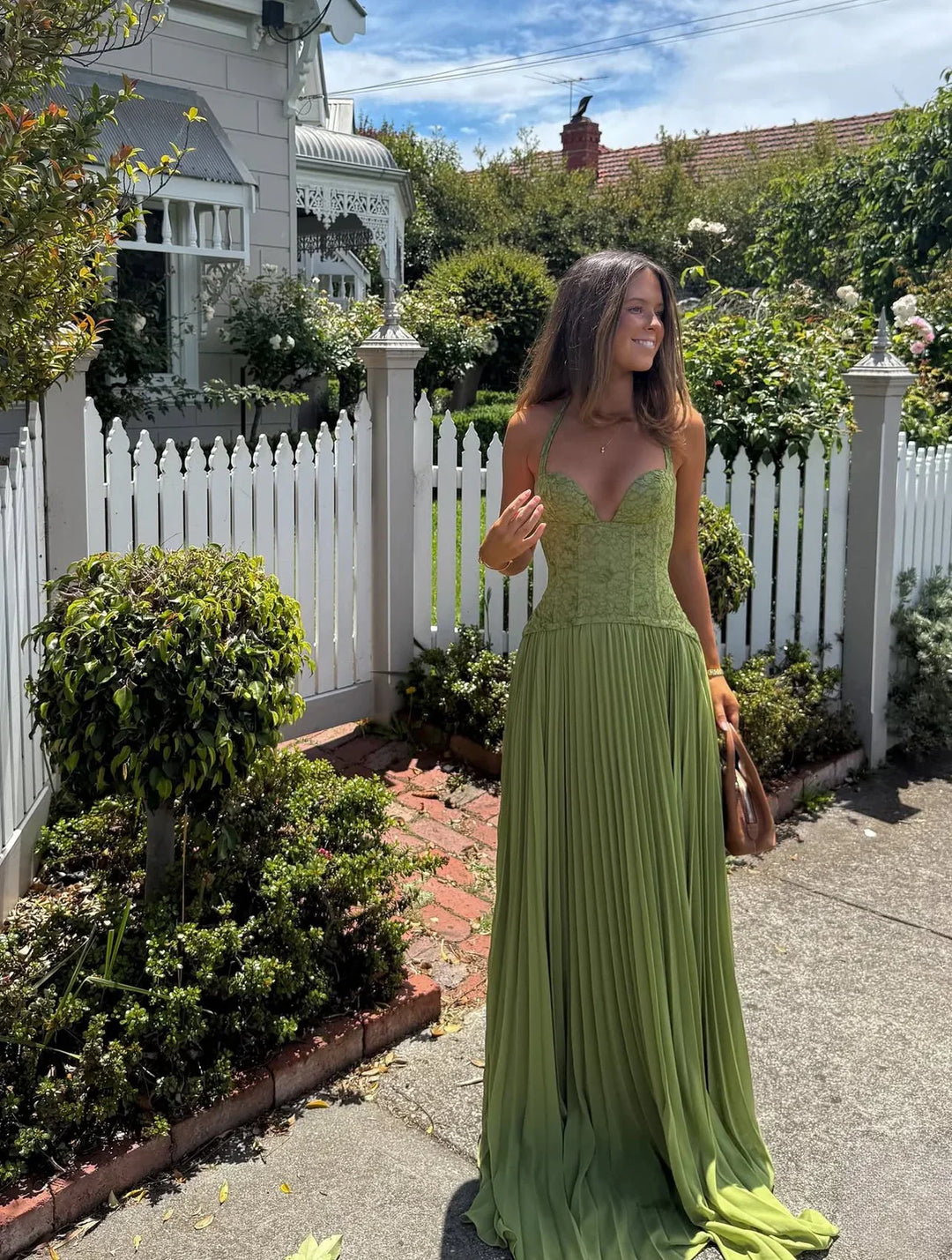 Alice | Women's Halter Pleated Maxi Wedding Guest Dress