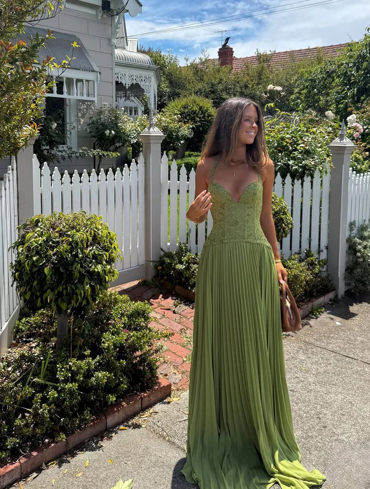 Alice | Women's Halter Pleated Maxi Wedding Guest Dress