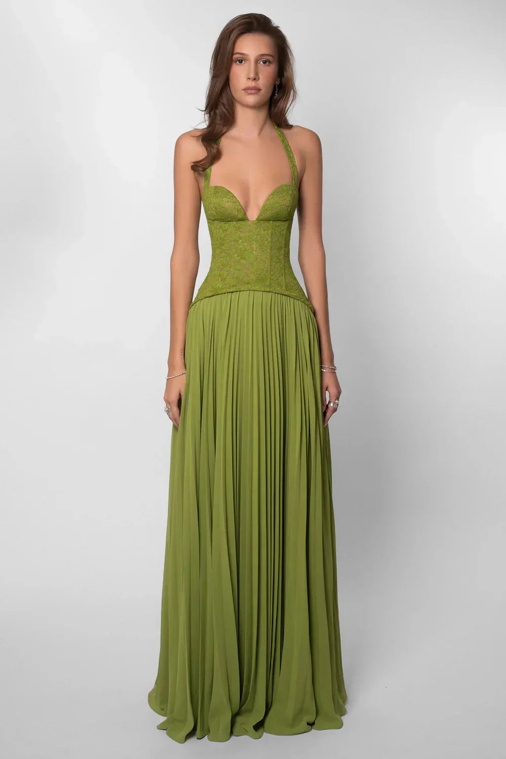 Alice | Women's Halter Pleated Maxi Wedding Guest Dress