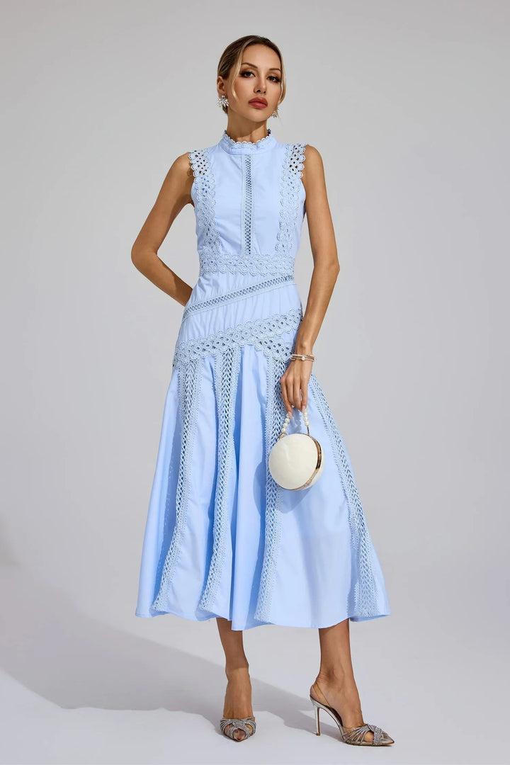 Caroline | Chic Sleeveless Lace Midi Wedding Guest Dress