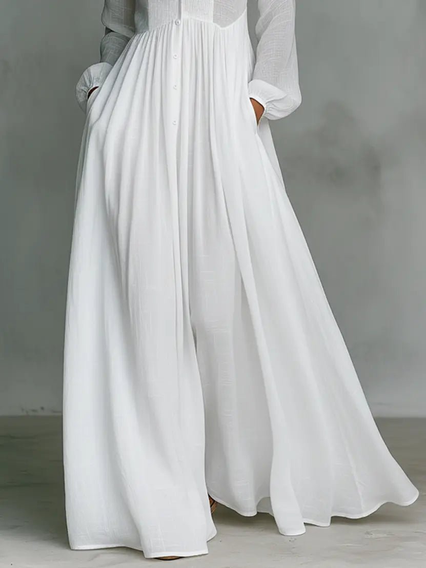 Jeane | Women Linen Stand-Collar Button-Front Maxi Dress