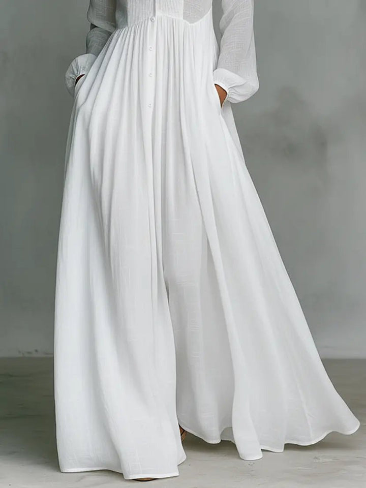 Jeane | Women Linen Stand-Collar Button-Front Maxi Dress