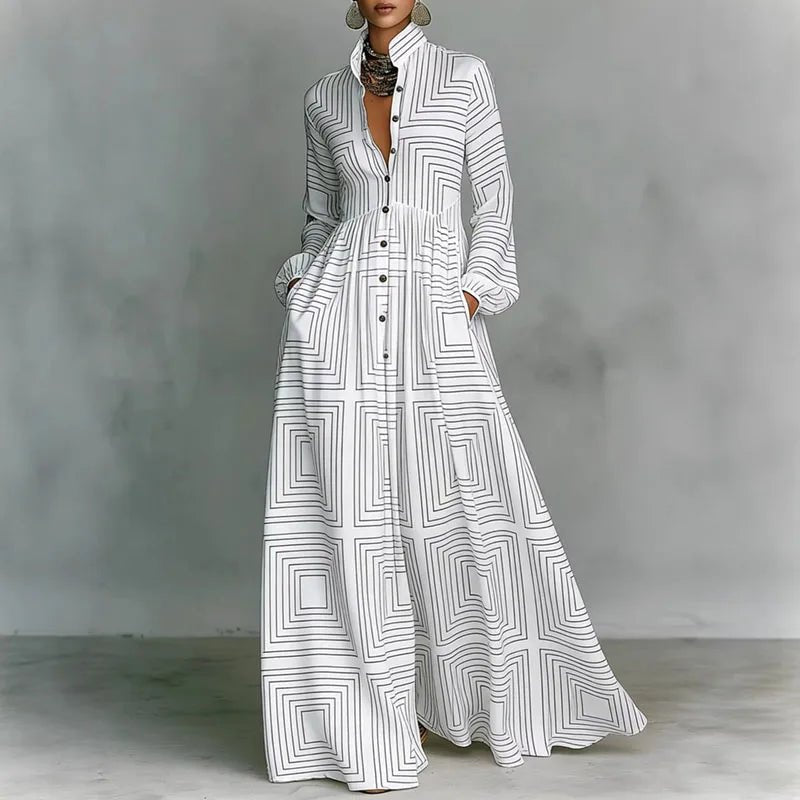 Summer Boho Printed Maxi Shirt Dress for Women