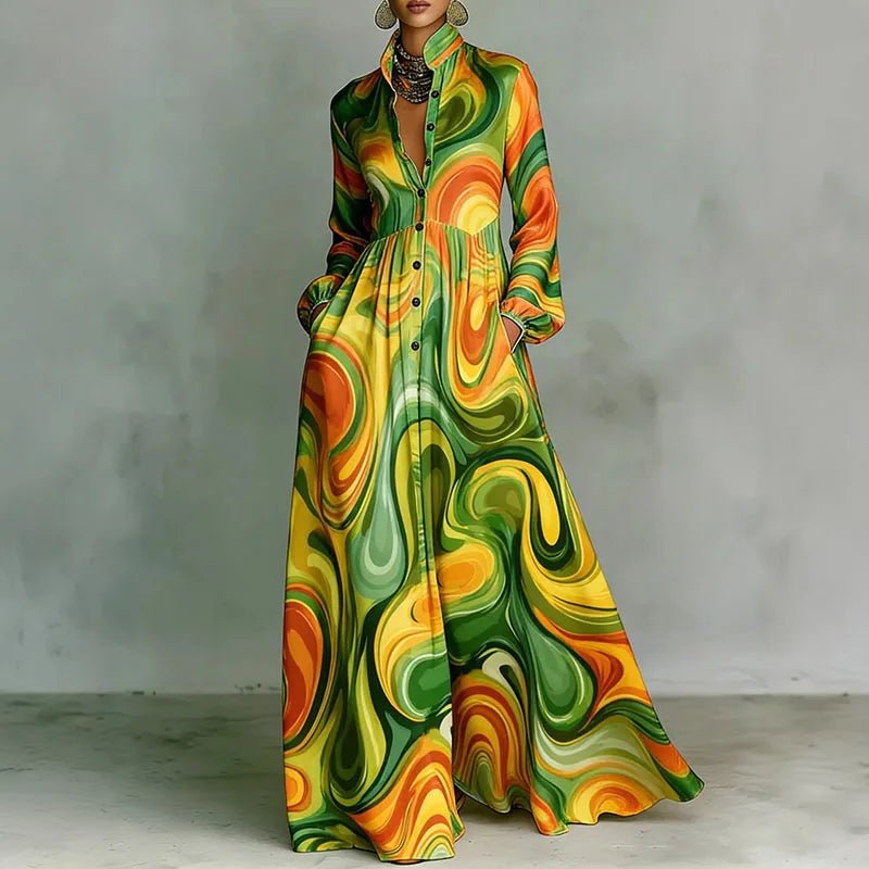 Summer Boho Printed Maxi Shirt Dress for Women