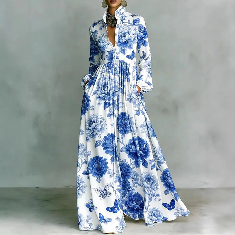 Summer Boho Printed Maxi Shirt Dress for Women