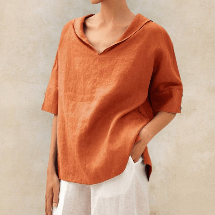 Women's Collared Linen Tunic Top For Summer