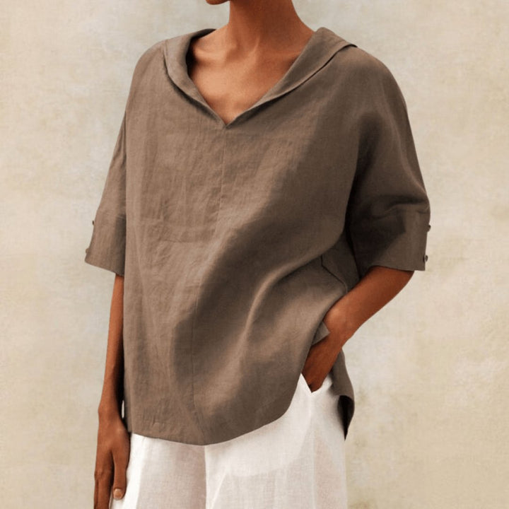 Women's Collared Linen Tunic Top For Summer