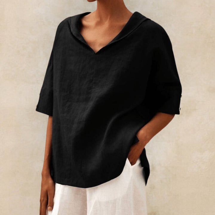 Women's Collared Linen Tunic Top For Summer