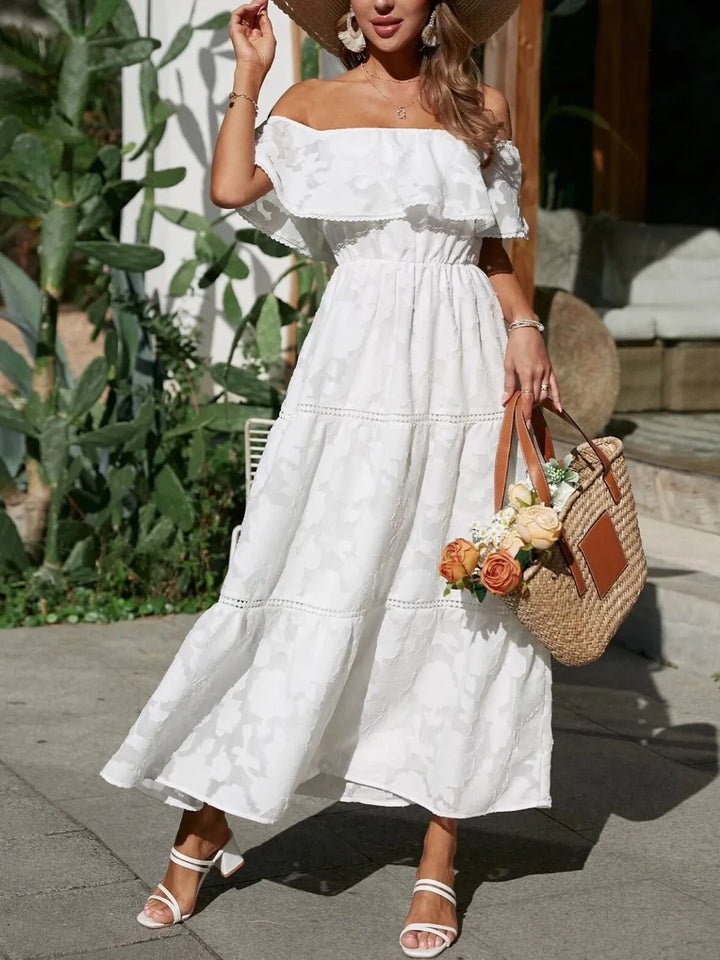 Joanna | Women's Off Shoulder Tiered Maxi Wedding Guest Dress