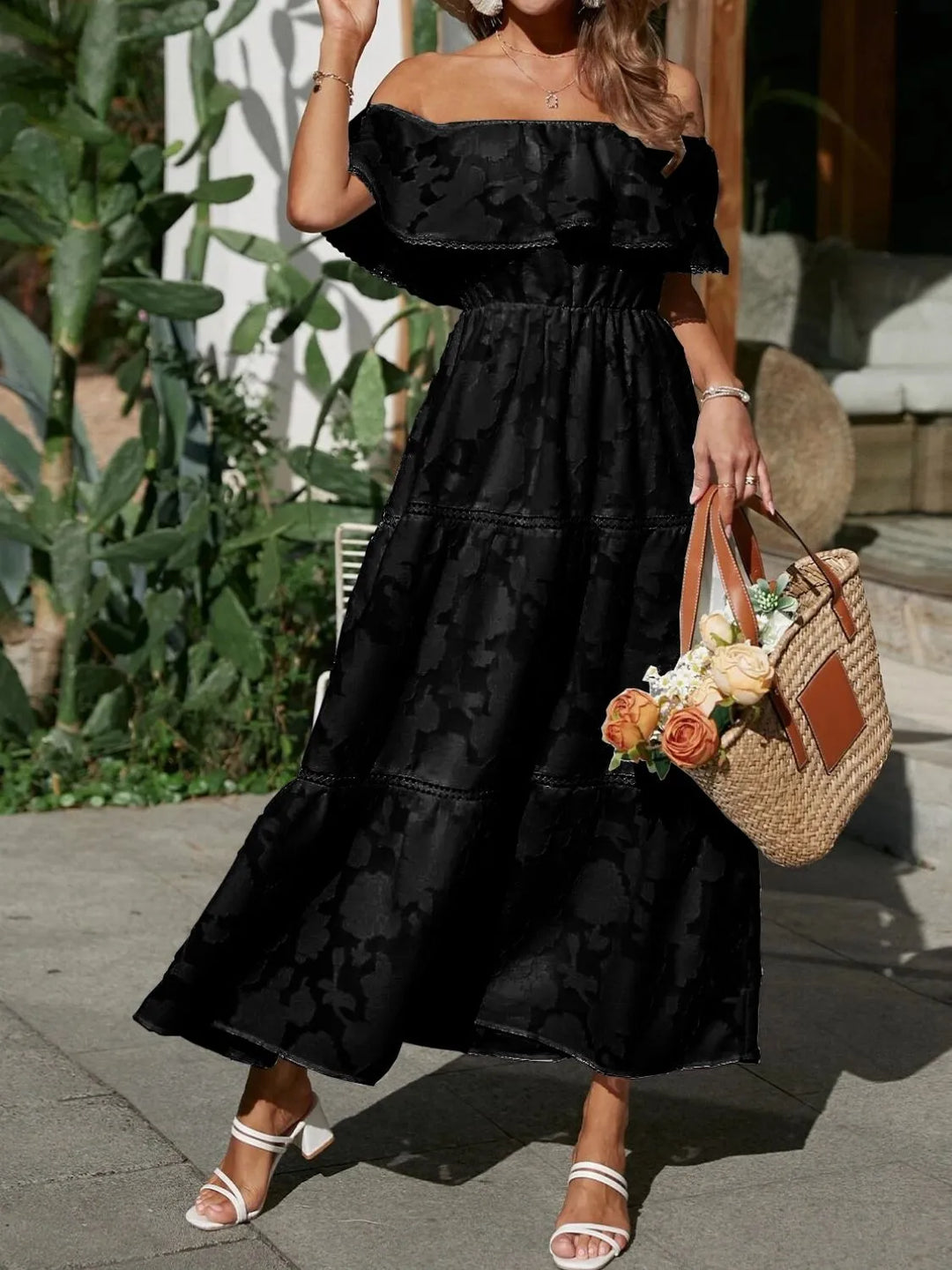 Joanna | Women's Off Shoulder Tiered Maxi Wedding Guest Dress