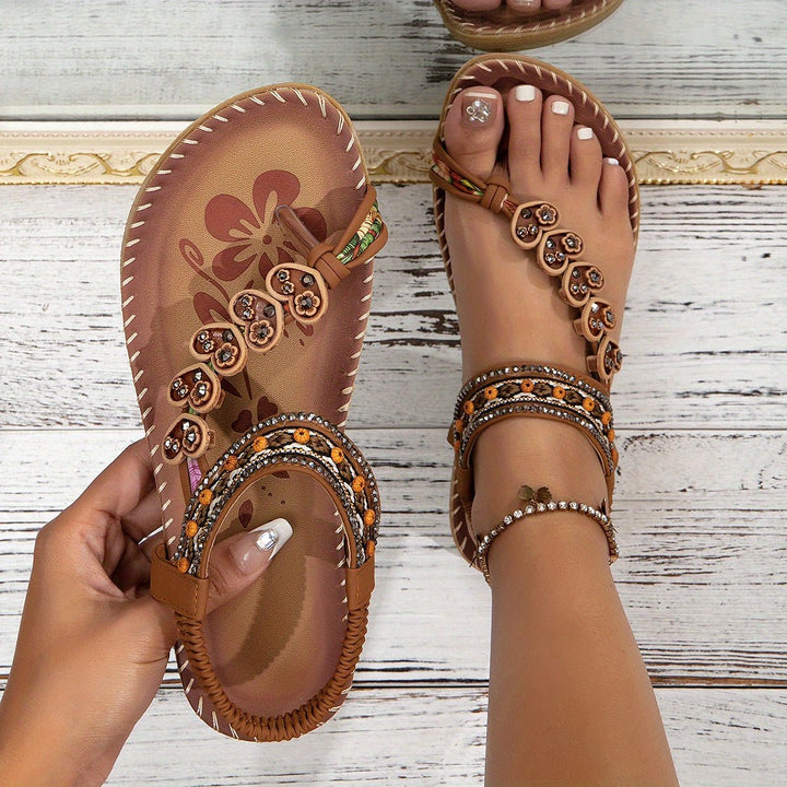 Women Orthopedic Beaded Ankle-Strap Flat Sandals