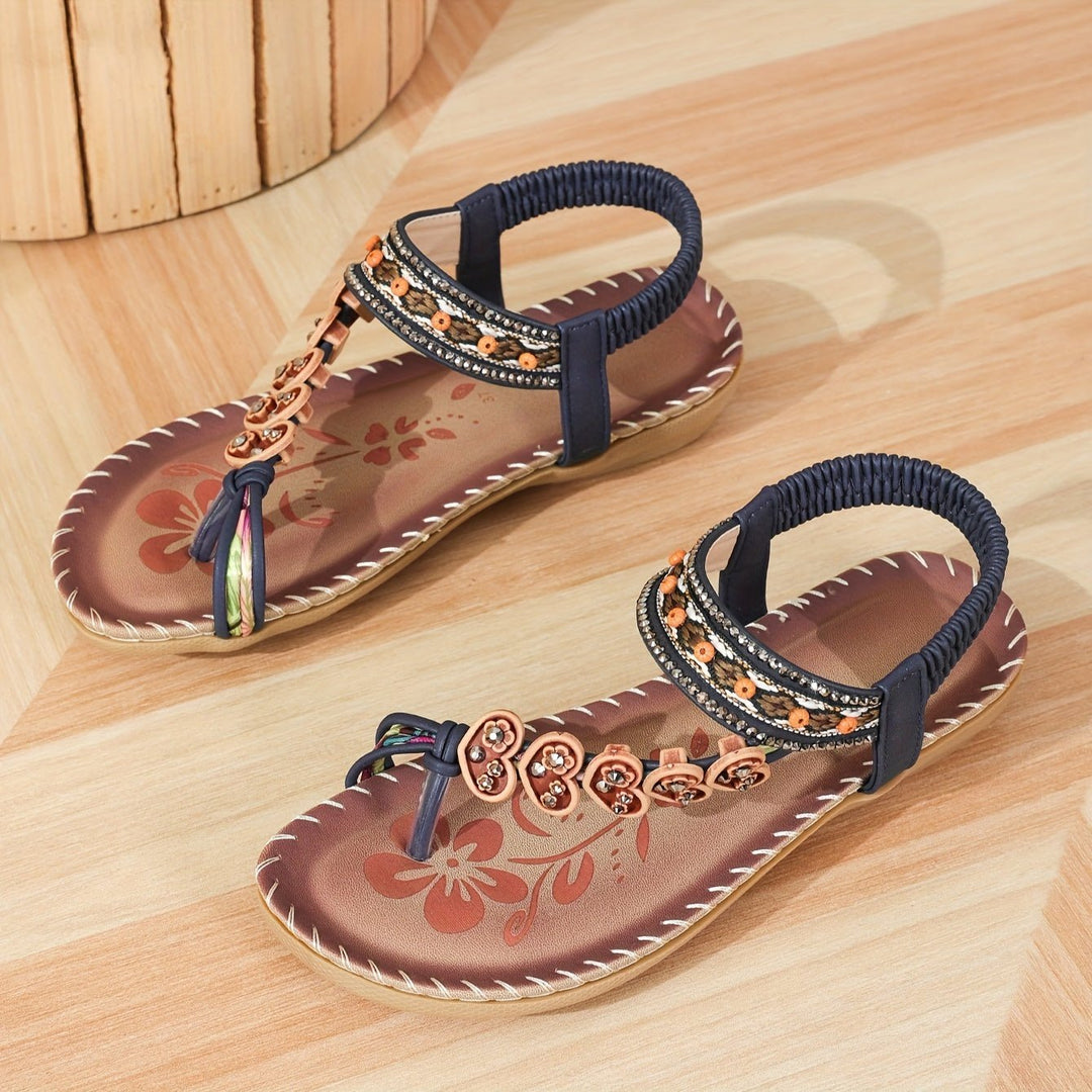 Women Orthopedic Beaded Ankle-Strap Flat Sandals