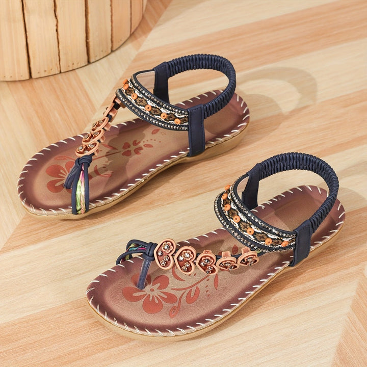 Women Orthopedic Beaded Ankle-Strap Flat Sandals