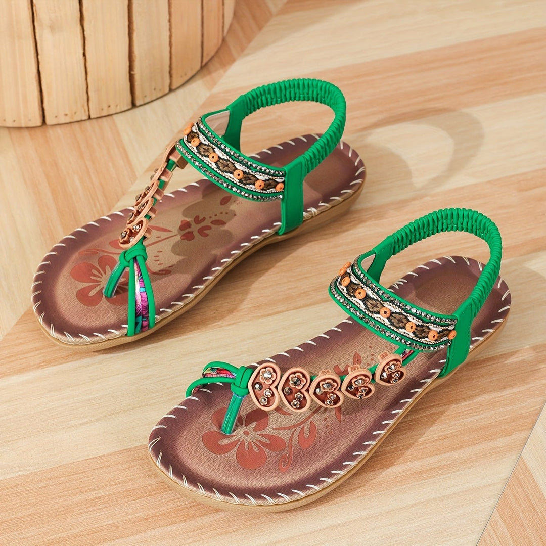 Women Orthopedic Beaded Ankle-Strap Flat Sandals