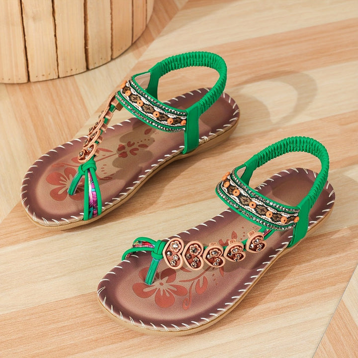 Women Orthopedic Beaded Ankle-Strap Flat Sandals